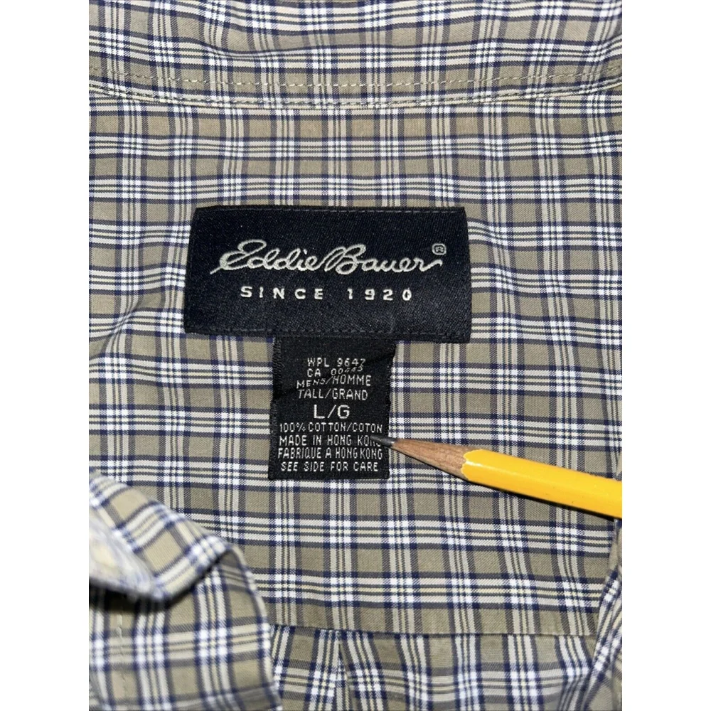 Eddie Bauer Mens Large Button-Up Shirt Tan Checks Long Sleeve